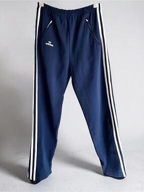 Adidas Vintage Originals Unisex Navy Blue 3 Stripe Stirrup Track Pants Zip Ankle